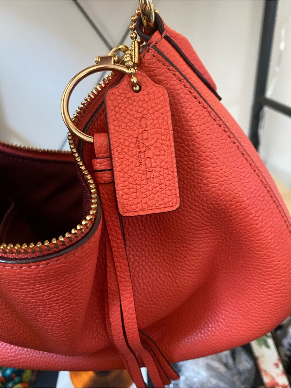 Coach Coral Pebbled Leather Hobo Shoulder Bag with Tassel - Picture 5 of 8